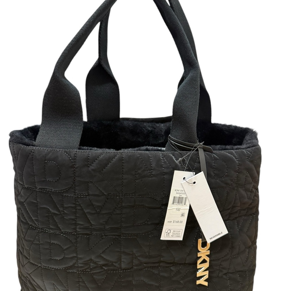 Reversible Faux Fur and Quilt design DKNY black Tote brand new NWT - Picture 7 of 16